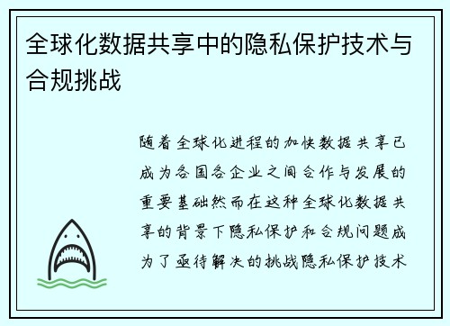 全球化数据共享中的隐私保护技术与合规挑战